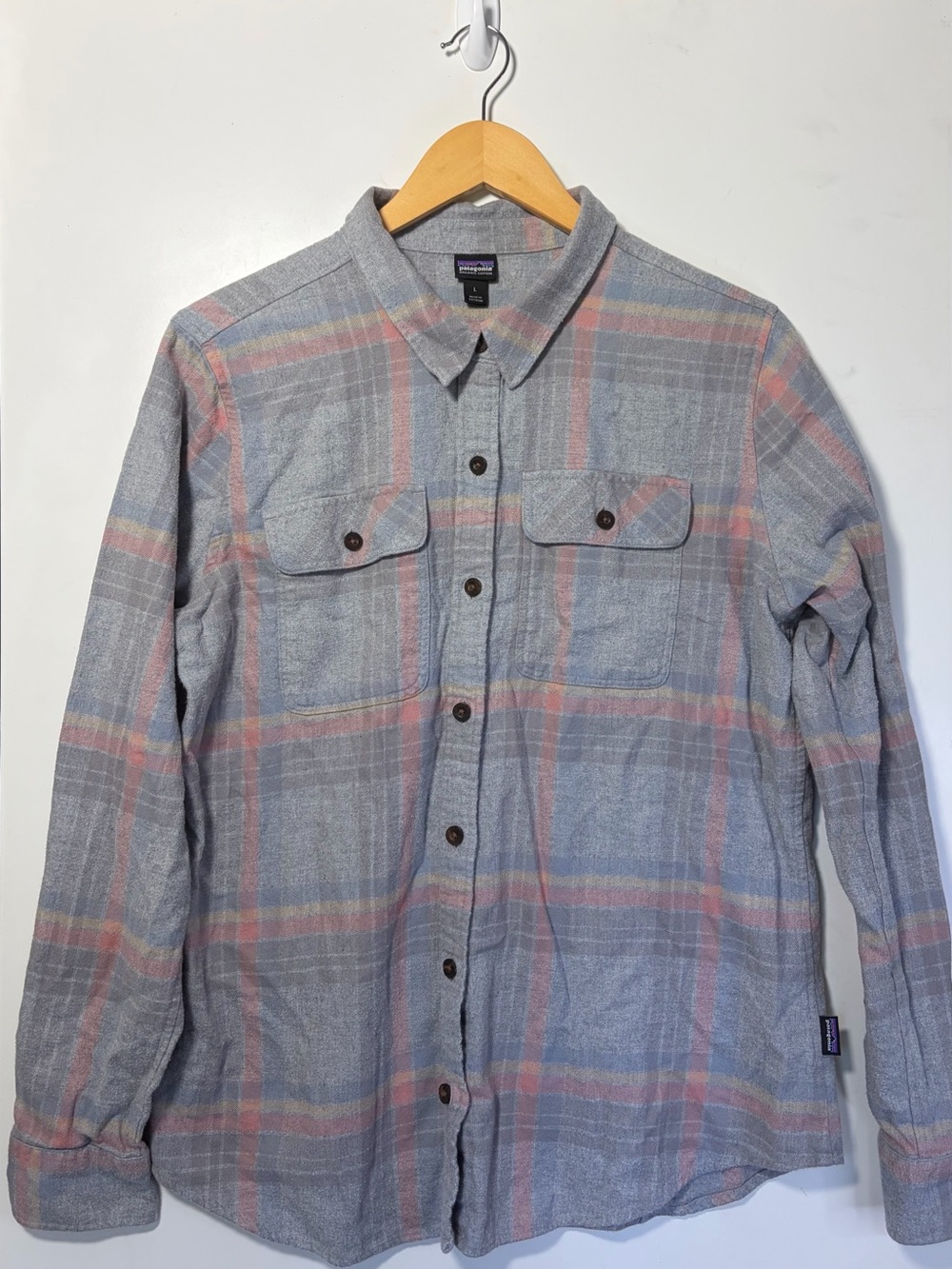 Patagonia Fjord Flannel Shirt Organic Cotton Gray Plaid Women's L